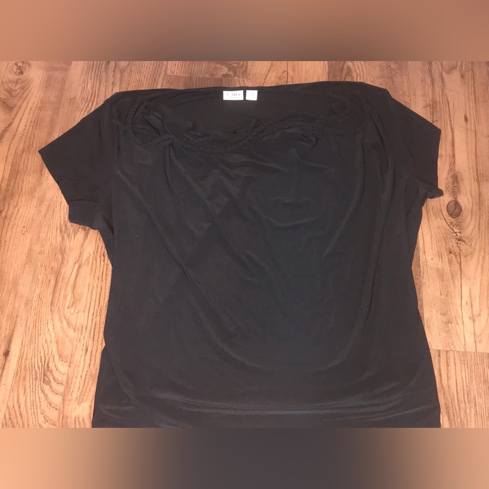 CATO Pretty Top 3X 26/28 Elegant Black Women's Top shirt with black cord accent